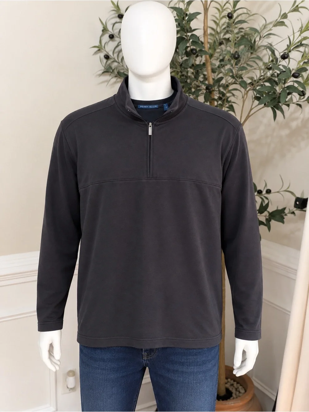 Size L Perry Ellis Men's Charcoal Half-Zip Shirt Jacket